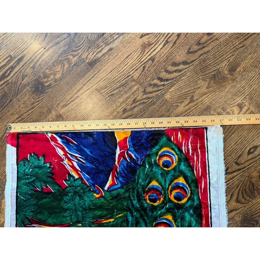 Vintage silk velvet panel. Peacock